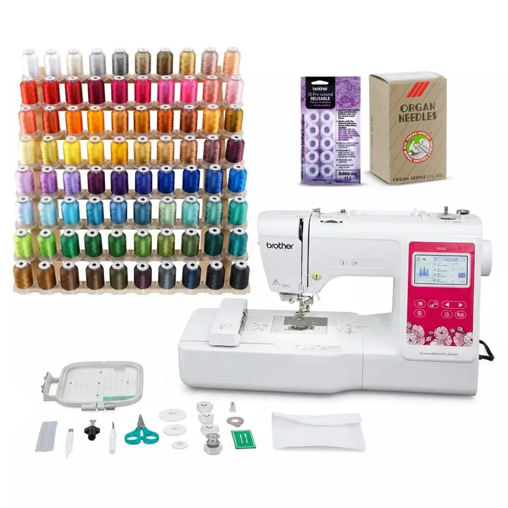 

Elite PE545 3.7-Inch LCD Touch Display Computerized Embroidery Machine Bundle with Needles, Bobbins and Thread Kit, Customized