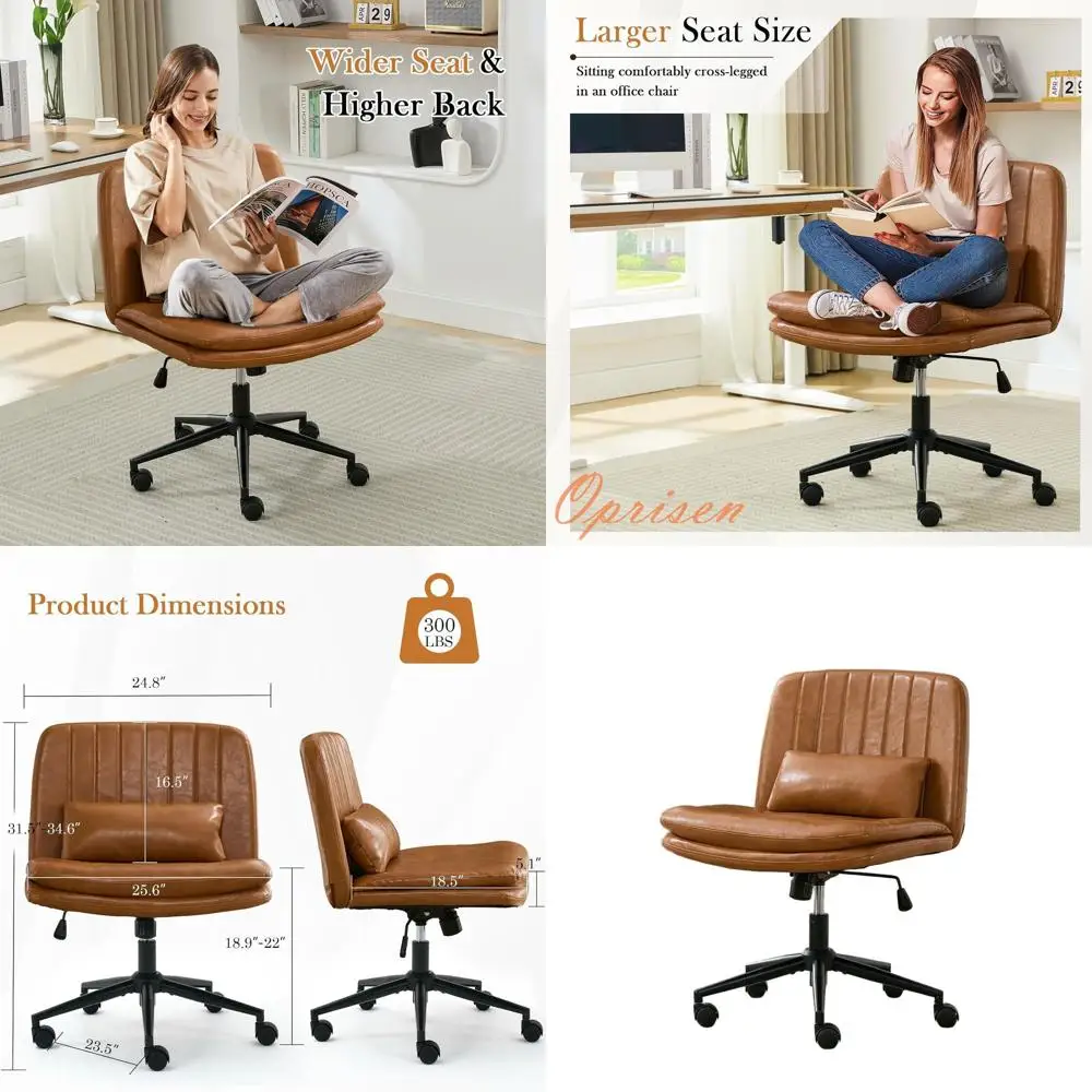 

Wheeled Armless Comfortable Thick Cushion Swivel Office Chair with Pillow, Adjustable Mid Back Desk Chair for Home and Office (P