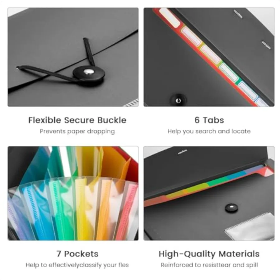 5 حزمة 7 جيوب توسيع مجلد ملفات الأكورديون منظم الملفات A4 حجم الرسالة ورقة وثيقة استلام حامل للمدرسة مكتب p