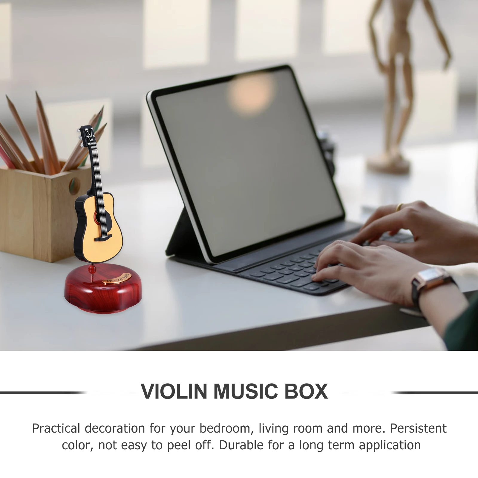 

Creative Vintage Guitar Rotating Base Decorative Ornament Home Office Desktop Compact Design Household Instrument