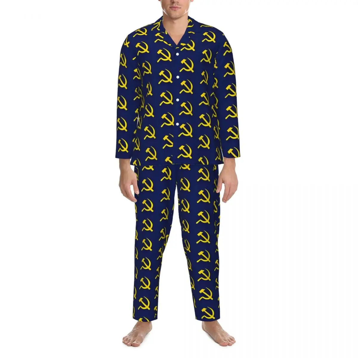 CCCT bleu marteau et faucille pyjamas ensemble Kawaii vêtements de nuit hommes à manches longues décontracté sommeil deux pièces vêtements de nuit grande taille