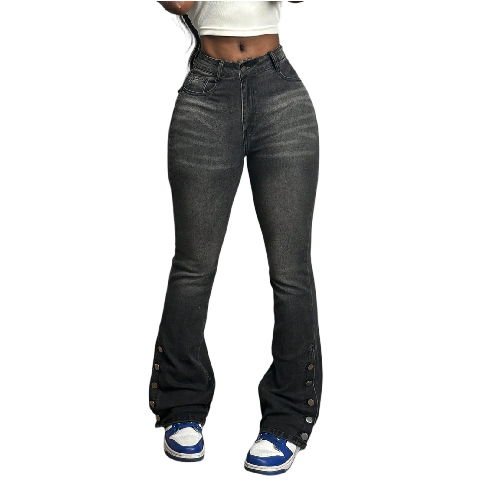 Damskie elastyczne jeansy, czarne, vintage, obcisłe spodnie dżinsowe typu flare, wiosenno-jesienne, wyszczuplające jeansy, wygodne proste spodnie.