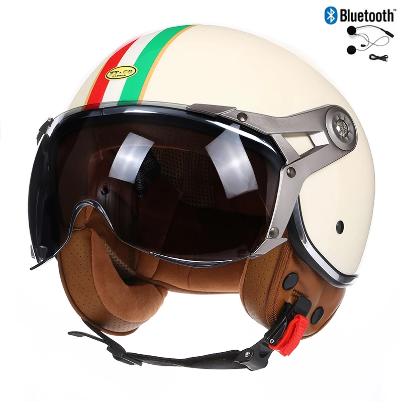 Retro sun visor 3/4 TT&COCASCOS Helmet Motorcycle Open Chopper Bicycle Helmet Casque Casco Motocicleta Capacete Bluetooth Helmet