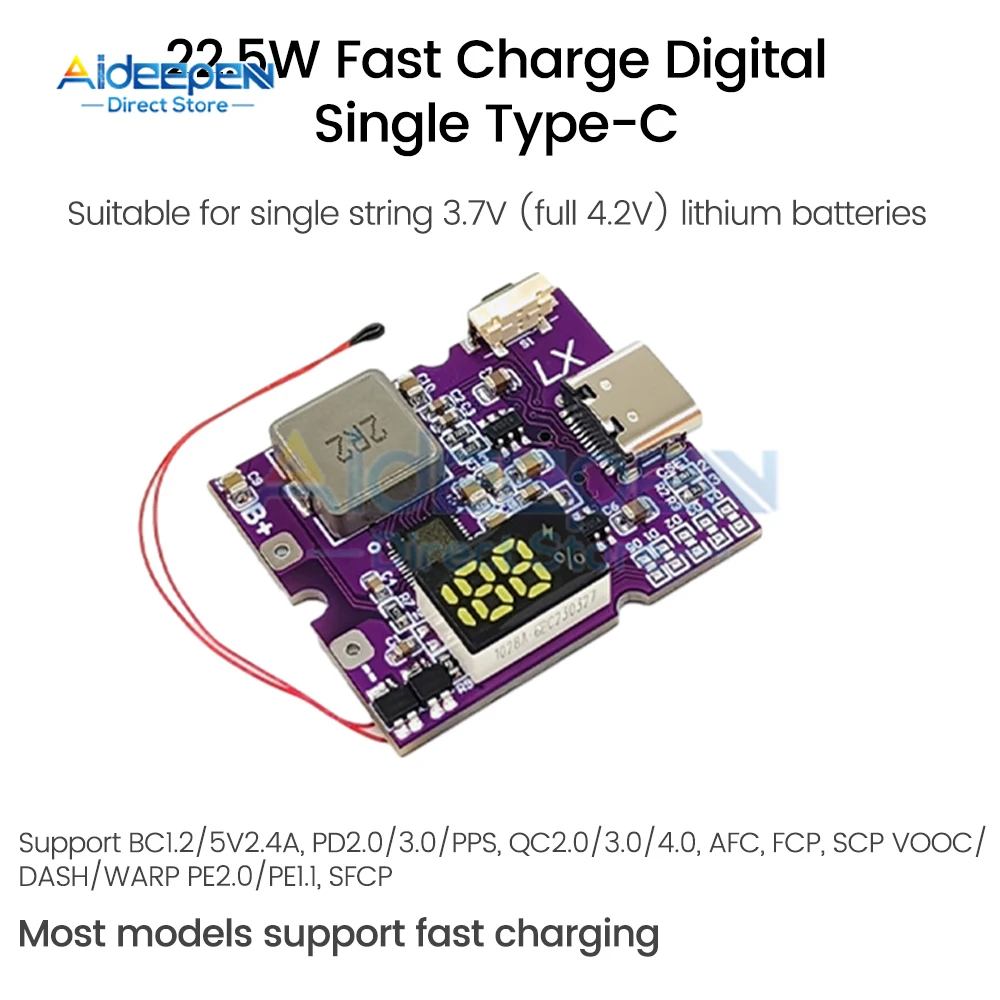 22.5W High Power Bank Bidirectional Fast Charging Mobile Power Module Circuit Board DOY With LED Display Type-c Interface