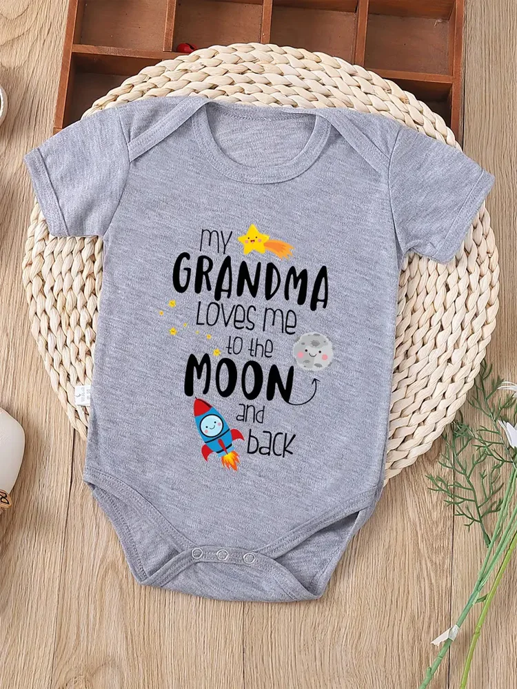 My Grandpa Loves Me To The Moon and Back Cute Letter Printed Newborn Baby Romper Bodysuit Soft and Comfortable Baby Onesie