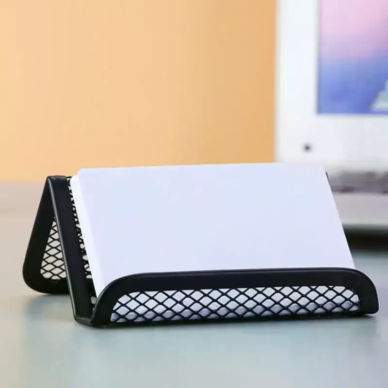 Black Metal Mesh Business Card Holder With Large Capacity And Durable Design Perfect For Office Desk Reception Area