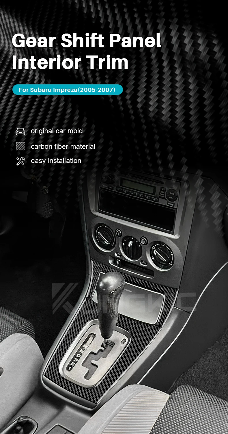 Echter, weicher Carbonfaser-Aufkleber für Subaru Impreza 2005 2006 2007, Schaltpanel-Auslass, Lüftungsgitter, CD-Rahmen, Innenraumzubehör – Detail 1