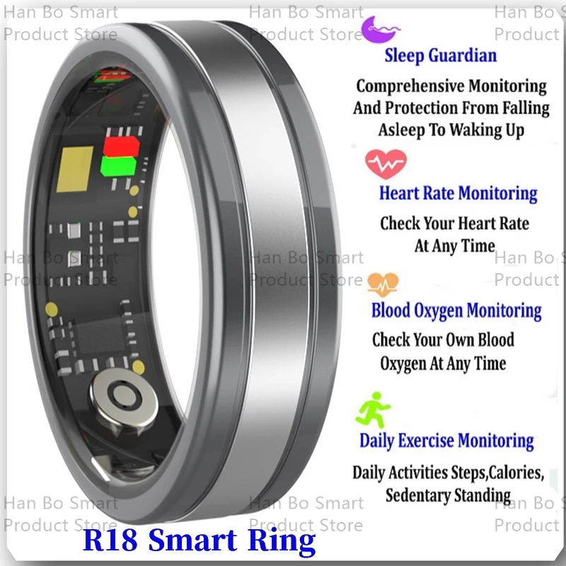 2024 NEW R18 5ATM Waterproof Smart Ring For Men Women Health Monitoring 100+ Sport Modes Fitness Tracking Waterproof Sport Ring