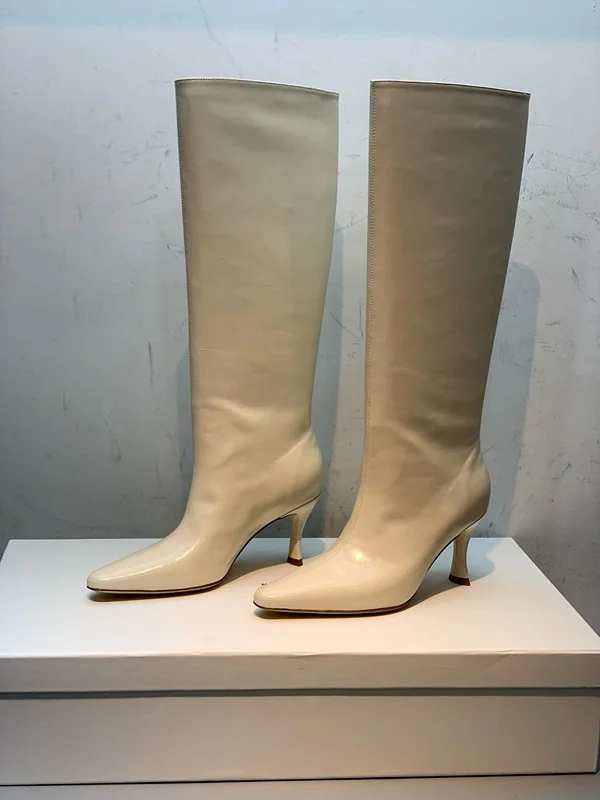 

Withered Minimalist Cowhide High-heeled Boots Women Long Boots Shoes Fashion Ladies Winter Knee Boots Women