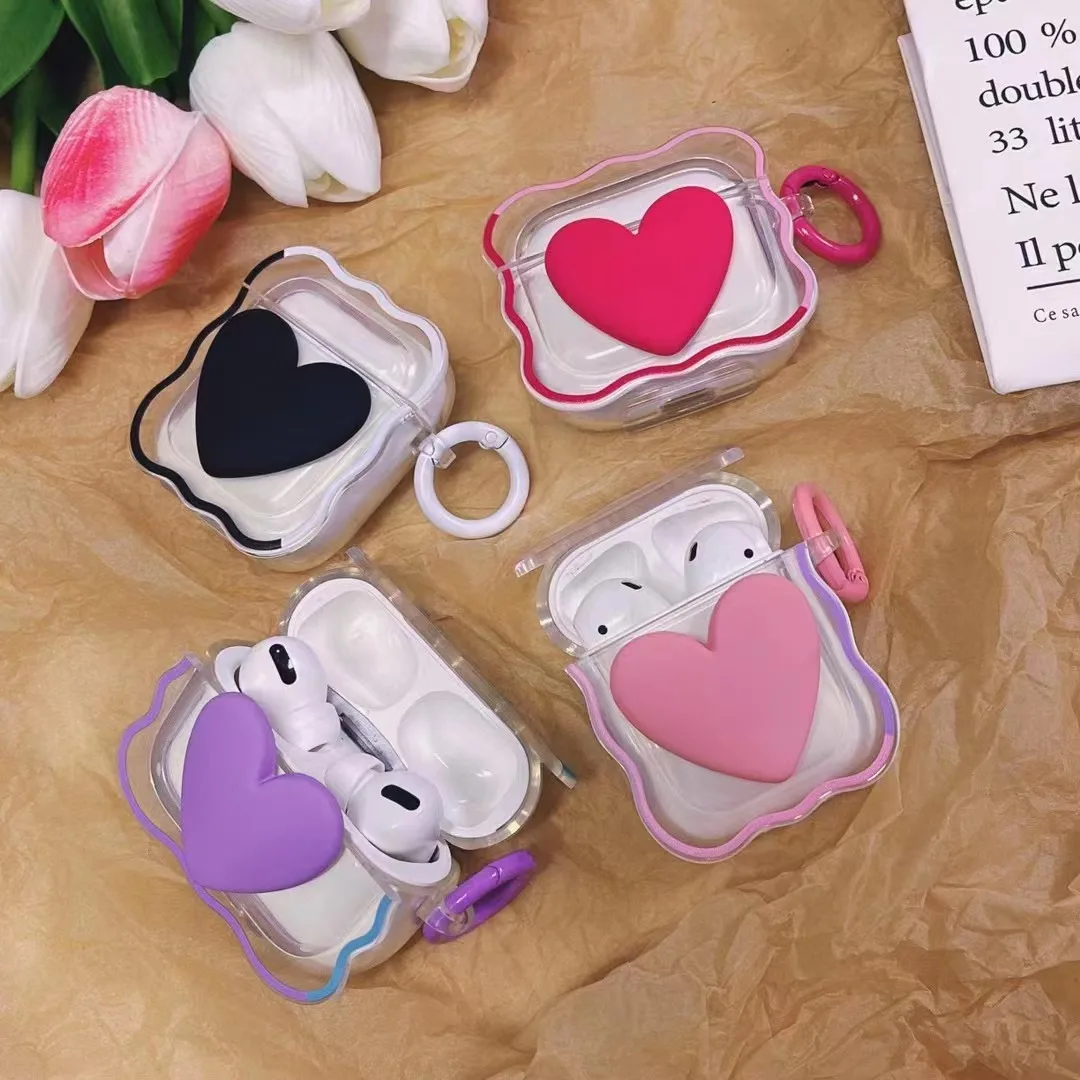 3D Colourful Heart keychain Case For airpods 1 2 3 Soft Earphone Back Protection Cover for airpod Pro 2nd Case Wave Silicone Box