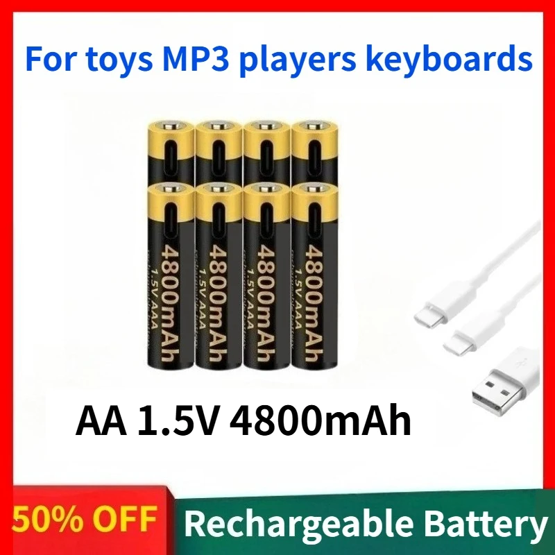 

1.5V 4800mAh AA Rechargeable Lithium-ion Batteries with USB Charging Cable for Toys MP3 Players Keyboards