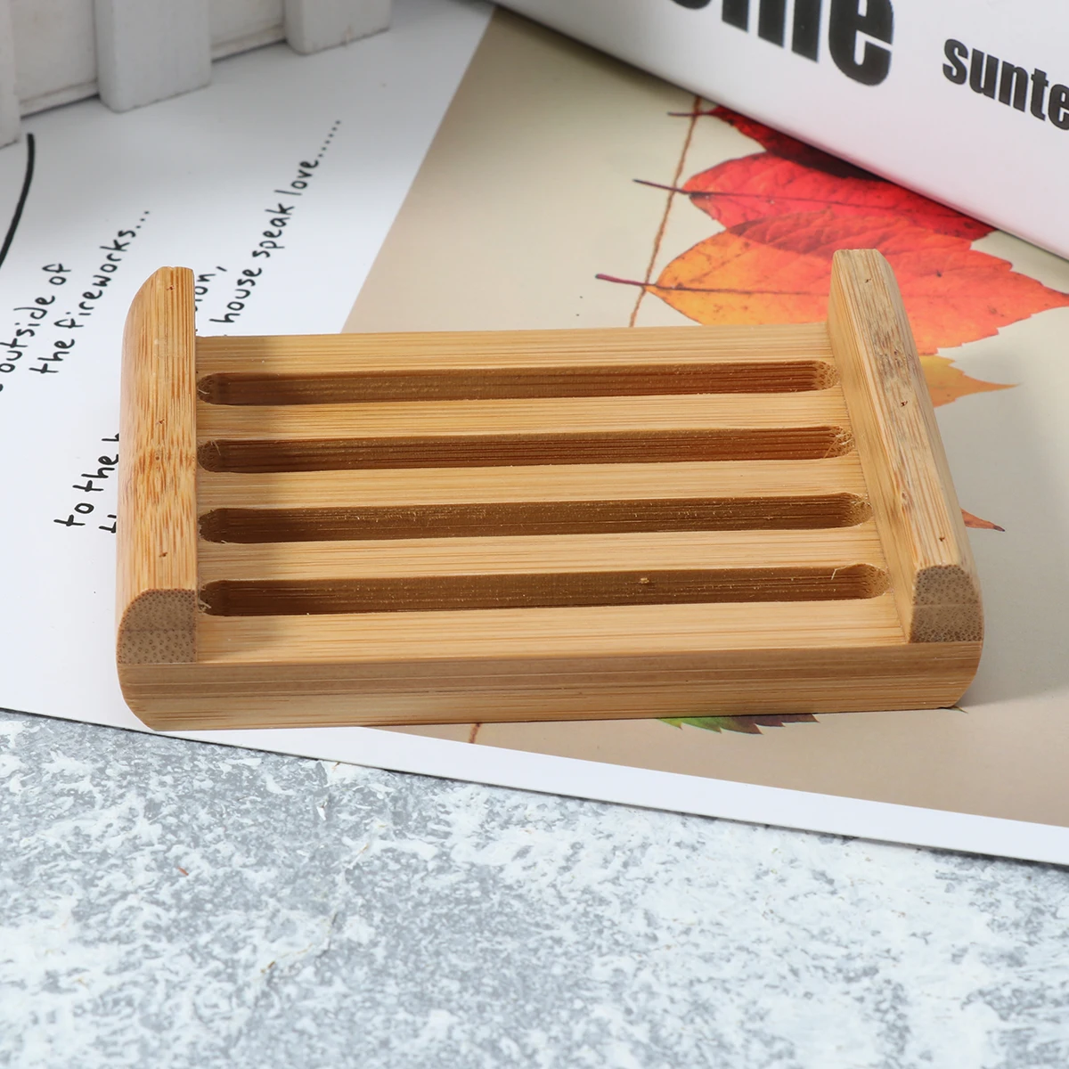 

2pcs Natural Wooden Soap Holder Water Resistant Simple Design Easy Drying Drain Box For Bathroom Kitchen Countertop Soap Tray
