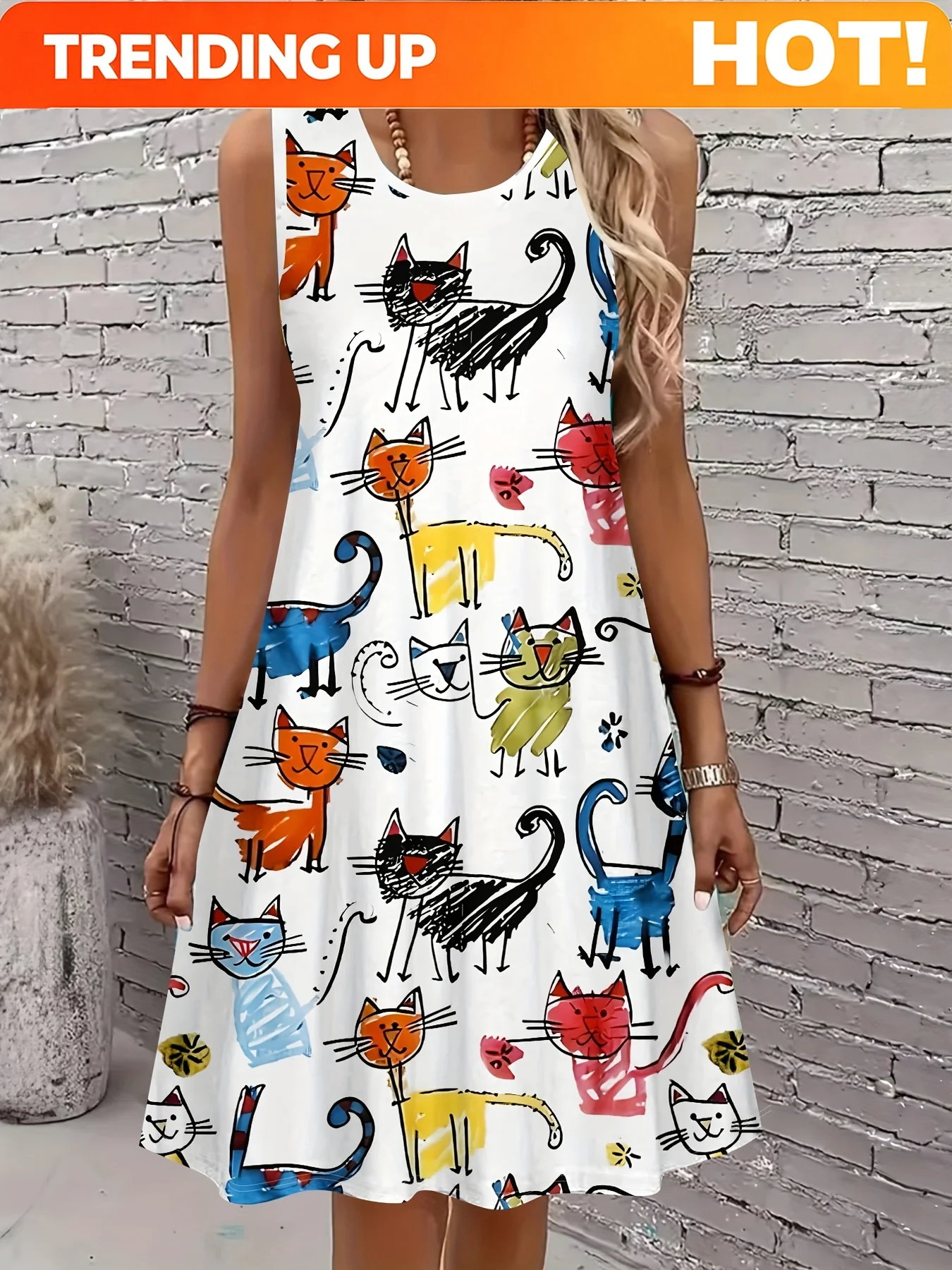 Women's Sleeveless Round Neck A-Line Dress Lions Zebras Elephants Vibrant Animal Print Dresses Y2k Ladies Clothes Woman Clothing