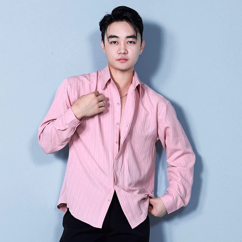 Camisa de baile latino para hombre, ropa de entrenamiento de salón, Top de baile transpirable para adultos, traje de escenario de baile de Tango Samba VBH1019, 2024