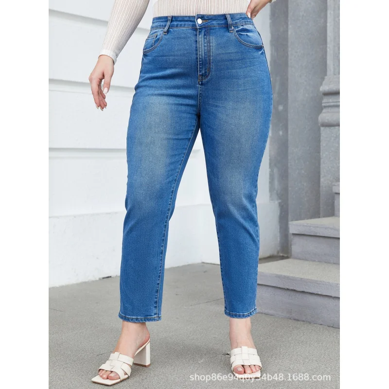 Cross-Border European and American plus Size Denim Harem Pants FatMMSlim Stretch Tapered PantsTEMUAmazonSHEINSpot Goods