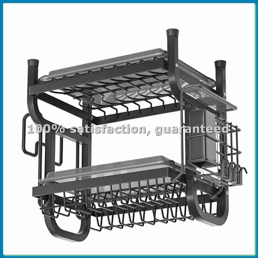 

Сушилка для посуды - многофункциональная полка для посуды, нержавеющая сушилка для кухонной посуды со сливной доской и держателем для посуды-AT48