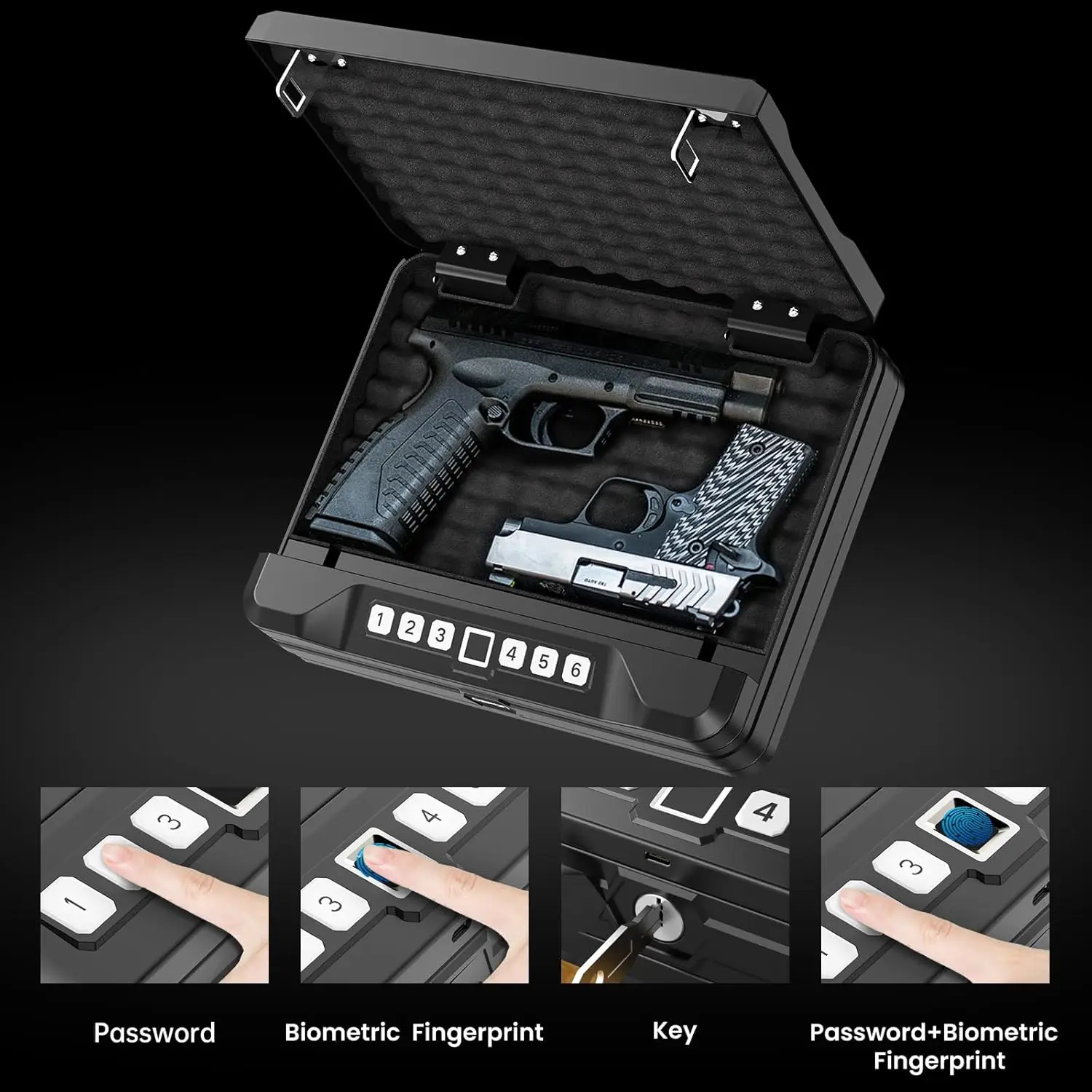 Biometric Gun Safe for Handgun,Super-C Key, Keypad, Quick-access Lid Safety Device for Car Bedside Nightstand