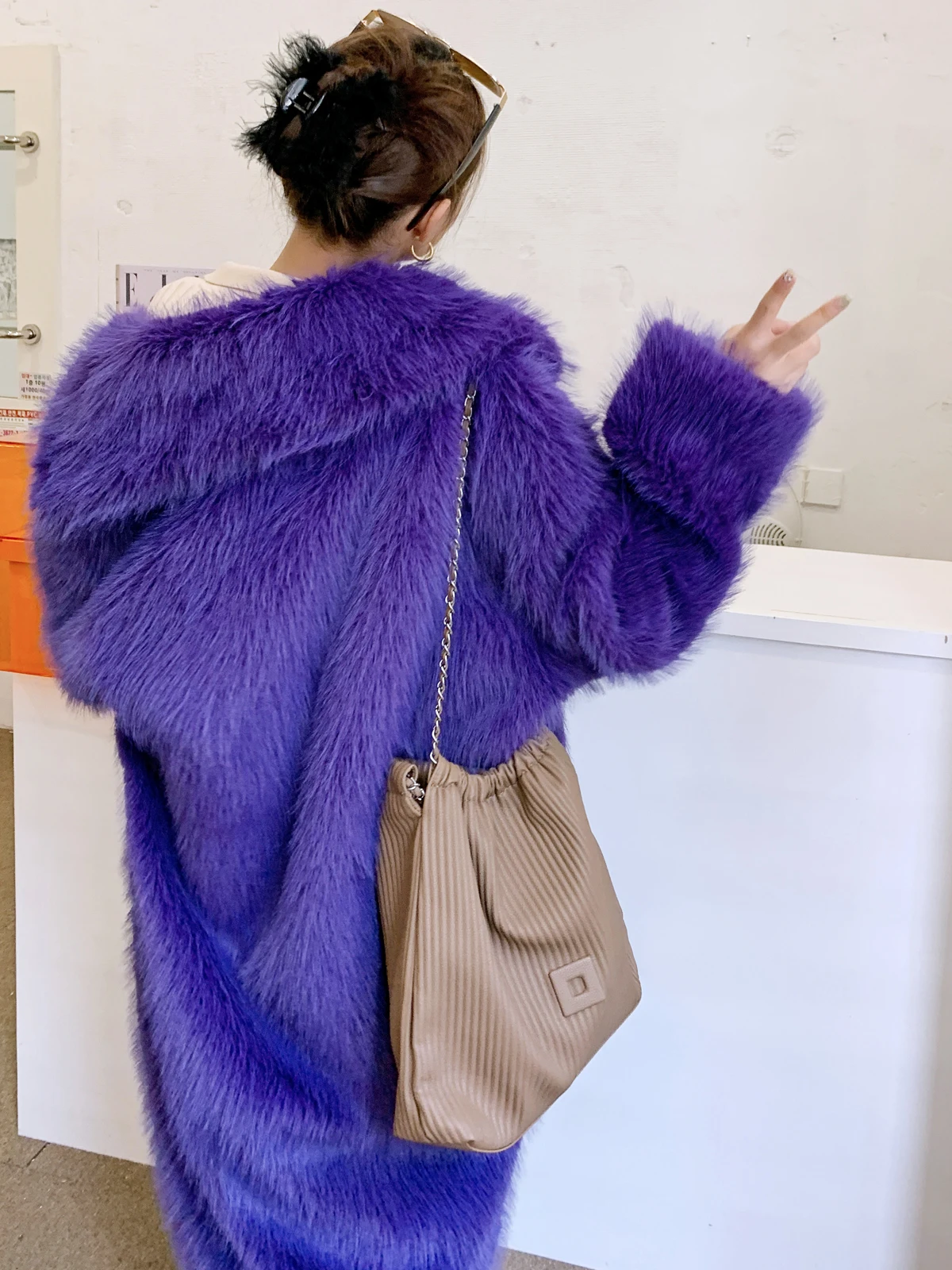 Winter New Fashion Deep Purple Faux Fur Coat Eco-friendly Lapel Long Jacket Women\'s Clothing Promotion