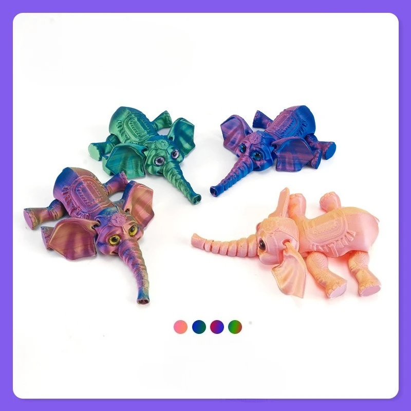 

3D Printed Little Flying Elephant Creative Movable Cartoon Elephant 3D Printed Toys Home Decor Desktop Ornament for Kids Gift