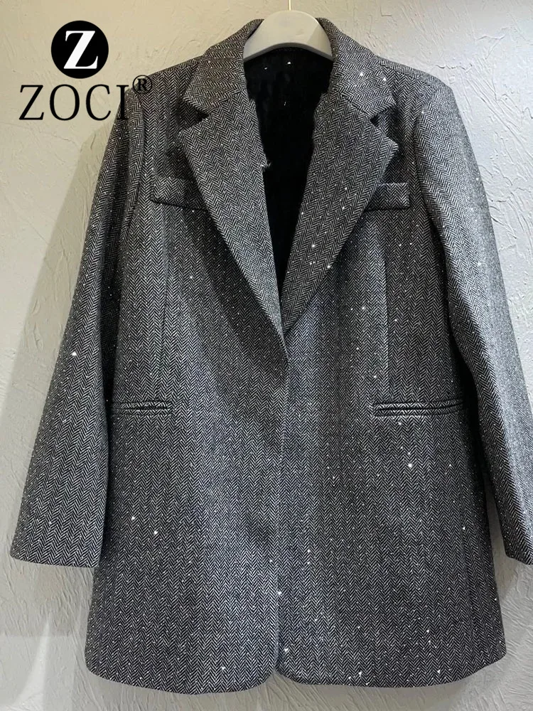 [ZOCI] AW Design Sense, High-end Gray Xiao Wang Full Diamond Suit Jacket, Style, Early Autumn New Loose Trend