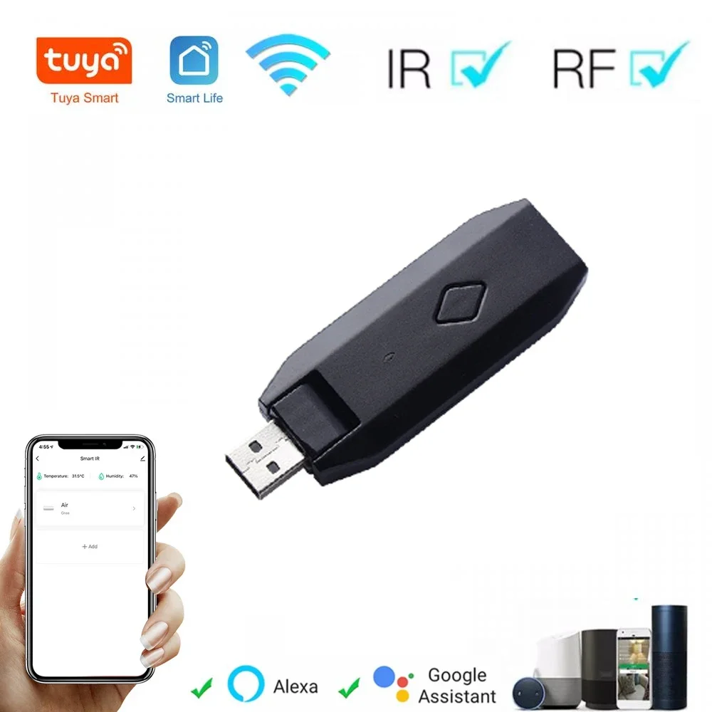 

USB Wi-Fi контроллер Tuya, универсальный пульт дистанционного управления RF + IR, бытовая техника, смарт-контроллер, для ТВ, умного дома