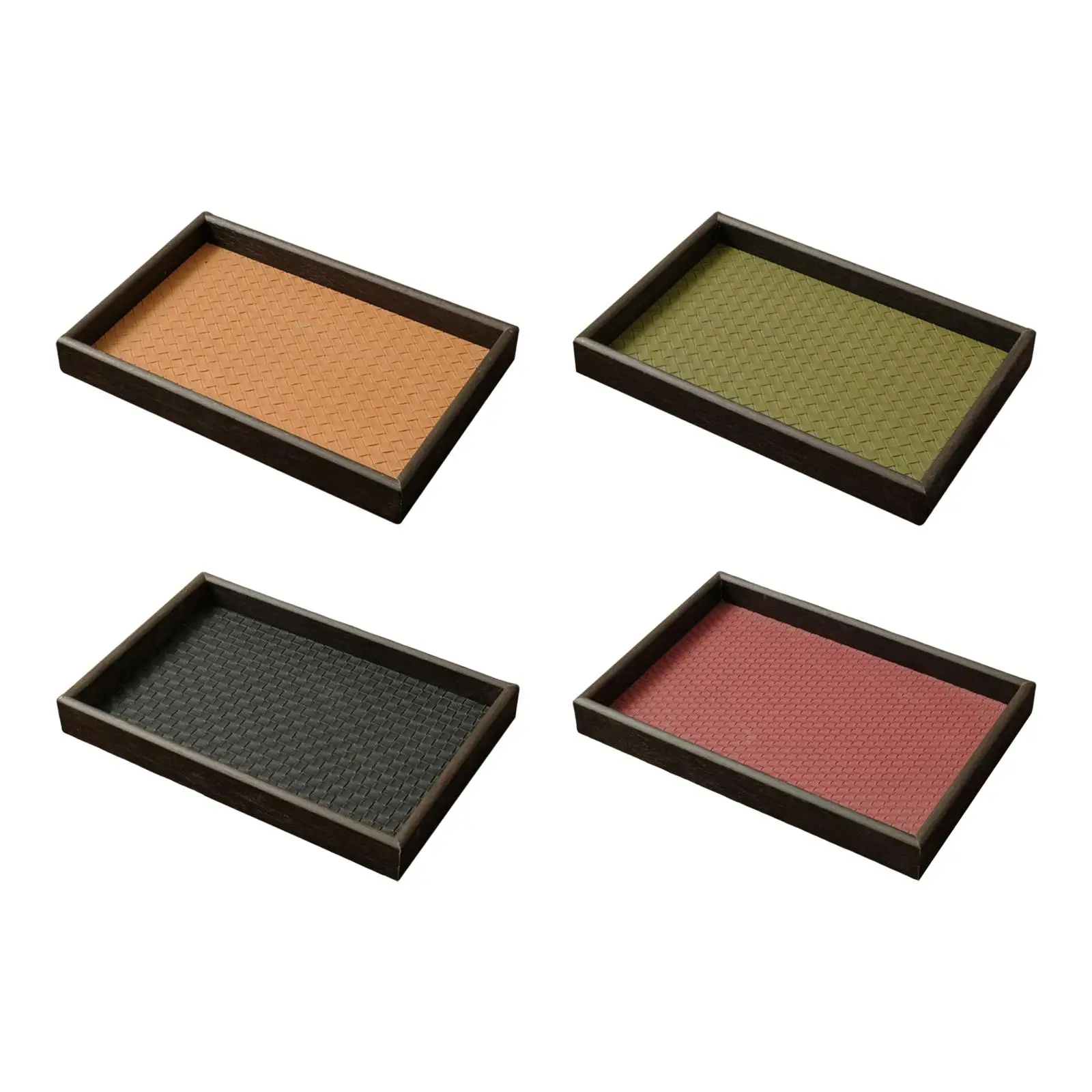 

Flat Jewelry Display Tray Wood PU Leather Organizer Dresser Necklace Catchall Valet Tray Holder for Home Vendors Shows