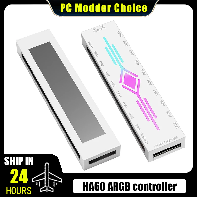 Computer Case ARGB+PWM 2 IN 1 Controler HUB 10X Outputs With IR. Remote, Controller Support M/B AURA SYNC, Black/White HA60
