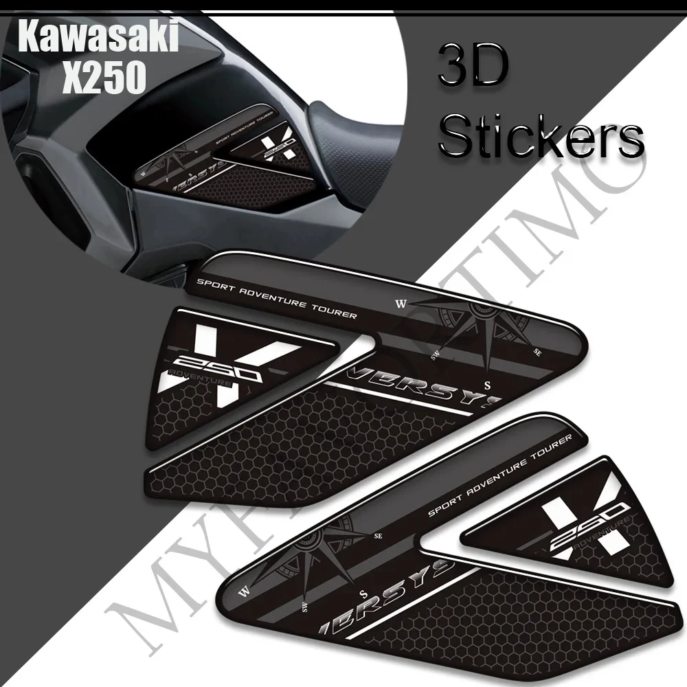 For Kawasaki VERSYS X 250 250X Gas Fuel Oil Kit Knee Protector Tank Pad Grips VERSYS-X Tourer X-250 Motorcycle Stickers Decals