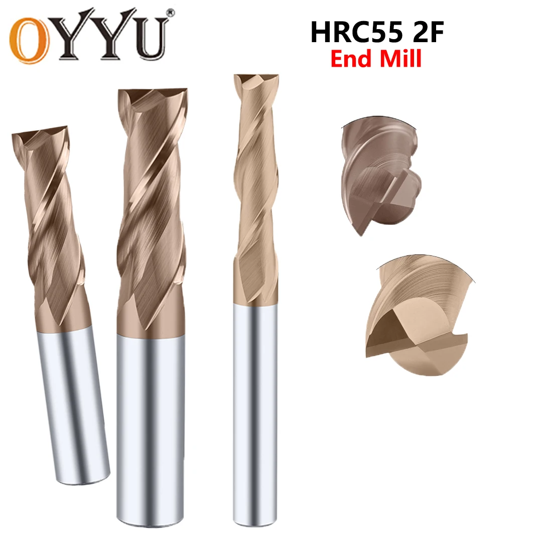 

OYYU HRC55 2 Flutes 2F Carbide End Mills CNC Milling Cutter Endmill 1mm-30mm 50L-120L Machine Lathe Tools Router Bits Coating