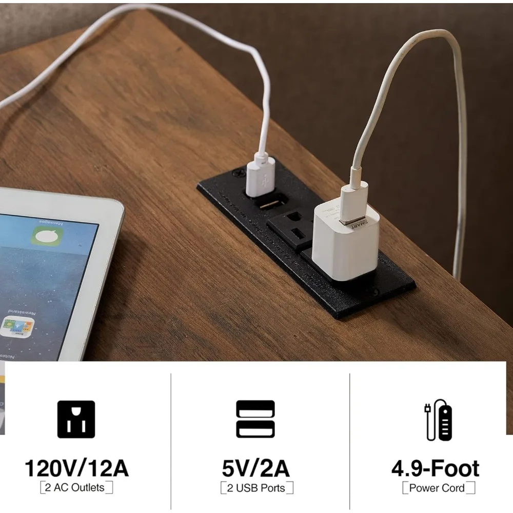 Mesa de centro con estación de carga y puerto USB, Juego de 4, soporte para TV, 2 mesas laterales