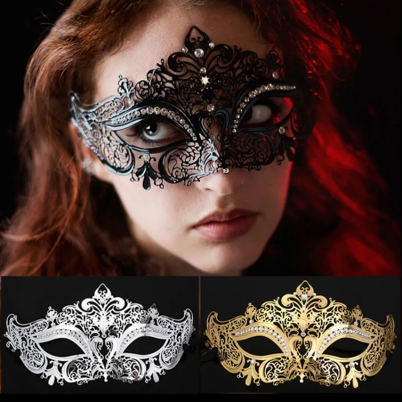 Metal Diamond Inlaid Hollow Iron Art Mask Half Face Mask for Women