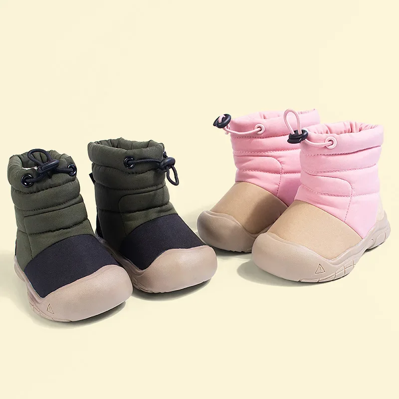 

Boys & Girls Winter New Snow Boots Color-Block Design Fleece-Lined Warm Drawstring Soft-Soled Anti-Collision Toe Cotton Boots