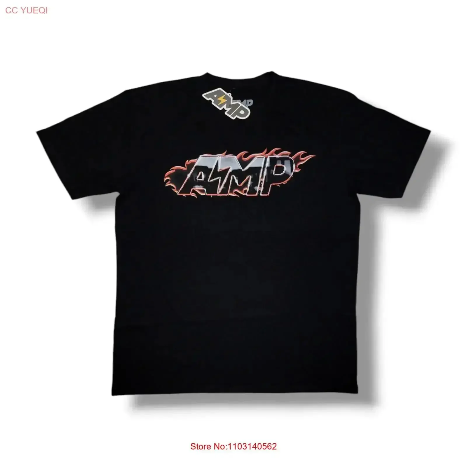 Any Means Possible AMP In Flames Crew Neck Black T Shirt Men's XXL NWT vintage Washed Stylish homme streetwear graphic vintage