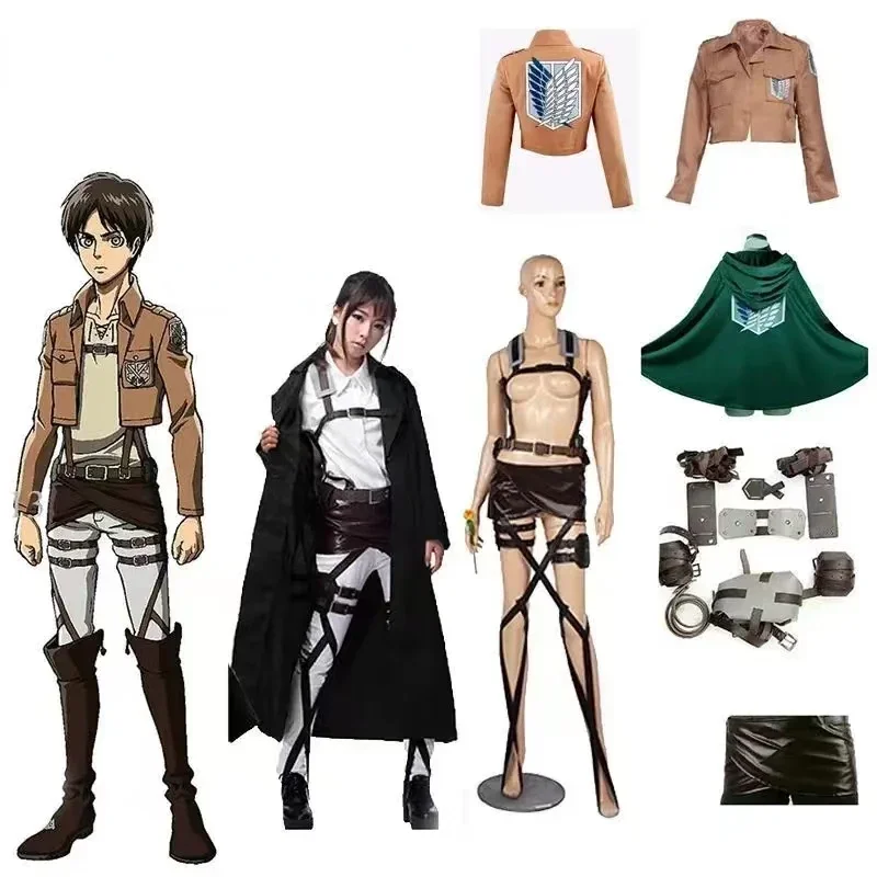 Anime Attack on Titan Eren Cosplay disfraces capa Shingeki No Kyojin chaqueta falda de cuero cinturones de gancho disfraces de Halloween