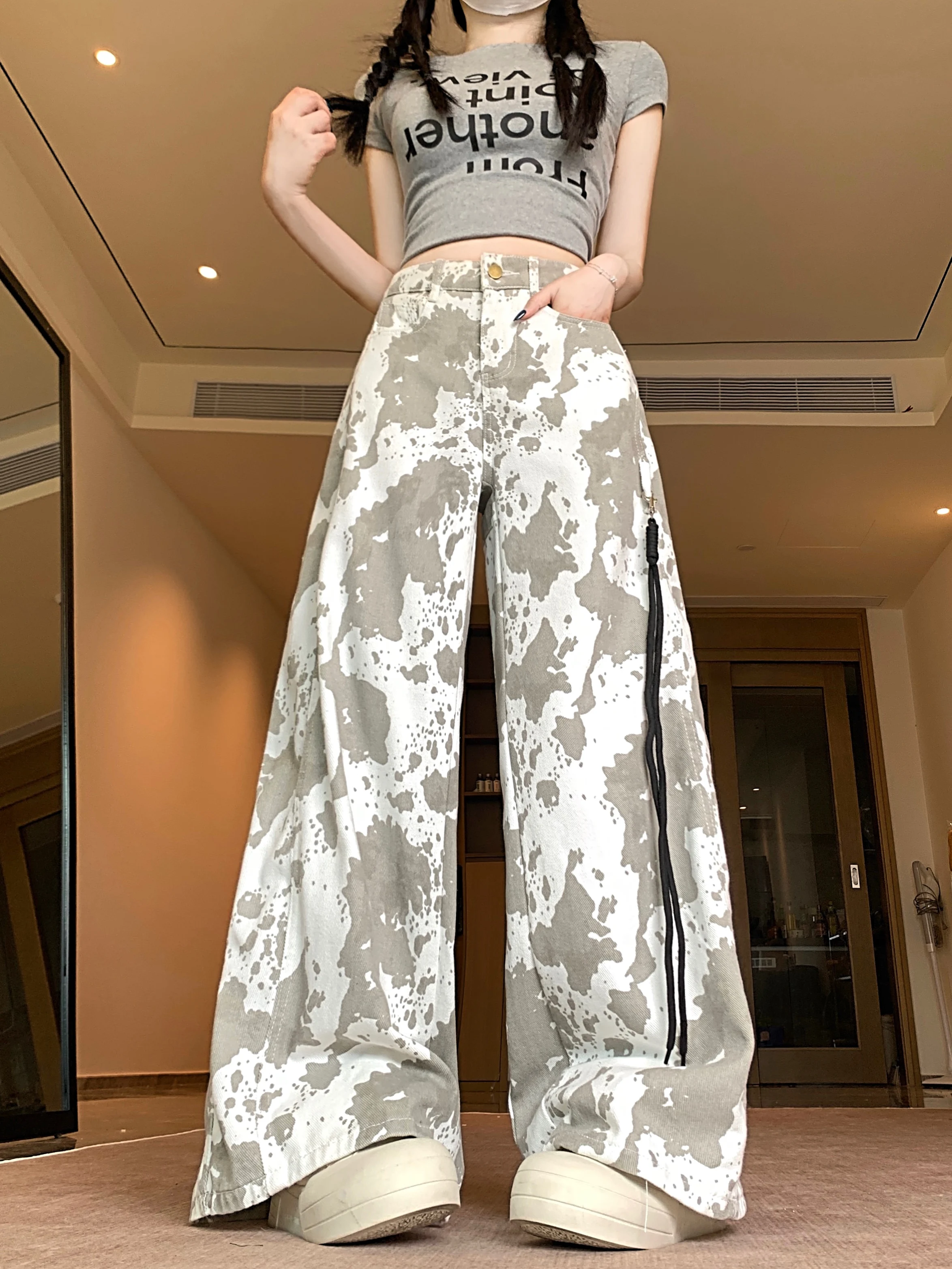 Graue Denim-Cargohose für Damen, Y2K, japanischer Harajuku, High Street, 2000er-Stil, ästhetische Mode, Retro-Jeans, Hose, Kleidung, 2025