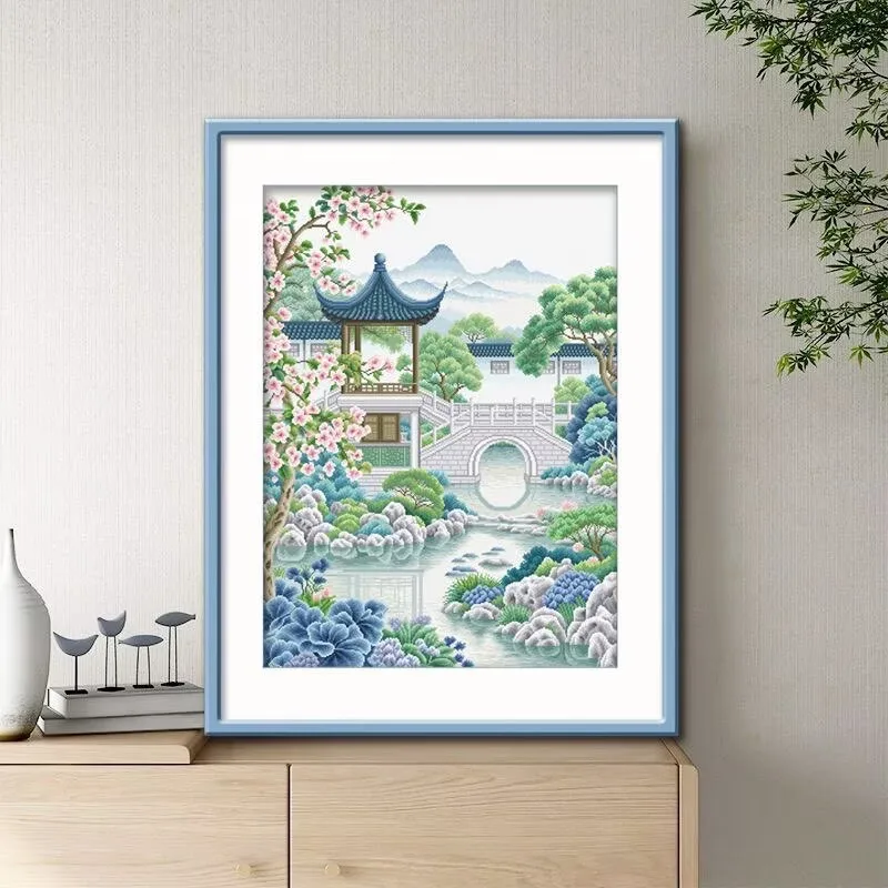 KS Ecological Thread Cross Stitch Kit 14CT 11CT Pavilion Printed DIY Embroidery Needlework Set for Home Decor