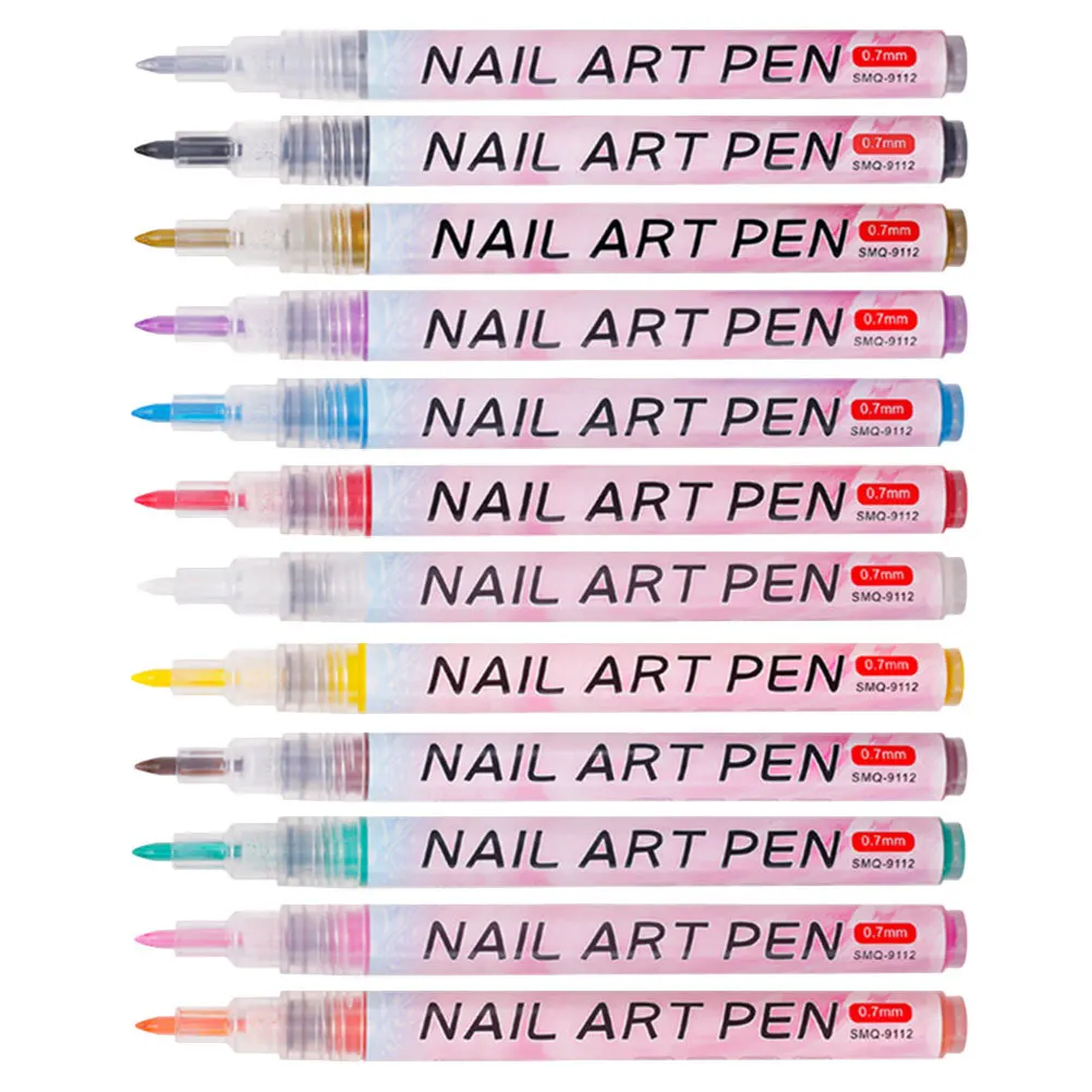 

12 шт. ручки для дизайна ногтей, ручки с акриловыми красками для ногтей, легкий портативный набор для дизайна ногтей, идеально подходящий для детальных узоров и дизайнов