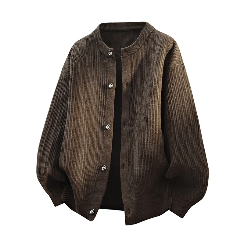 

Мужской вязаный кардиган с круглым вырезом, однотонный, на пуговицах, повседневный, свободного кроя, осенне-весенний, новый, в японском стиле, свободный крой, Maturi