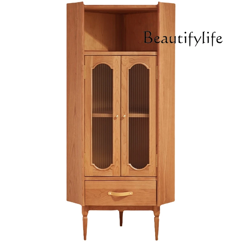 

Solid wood corner cabinet Cherry wood corner cabinet Shelf living room bedroom storage corner cabinet