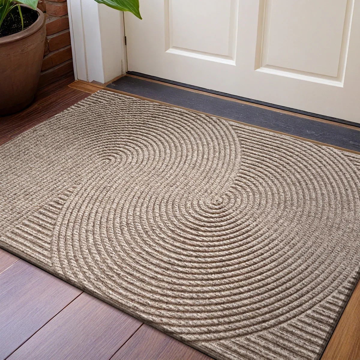 Paillasson d'extérieur à rainure 3D, tapis de sol antidérapant TPR, tapis en Polyester résistant à l'usure et à la poussière pour porche, décoration d'entrée de maison