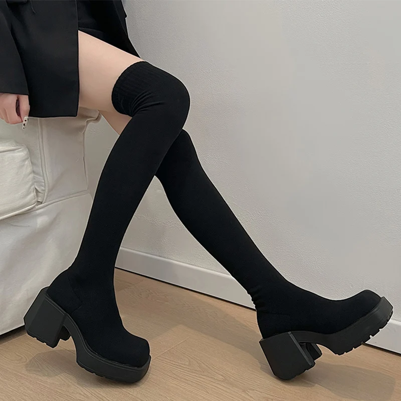 Over The Knee High Heels Women Sock Boots Sexy Platform Fashion Shoes Winter Designer 2024 New Trend Walking Goth Mujer Zapatos