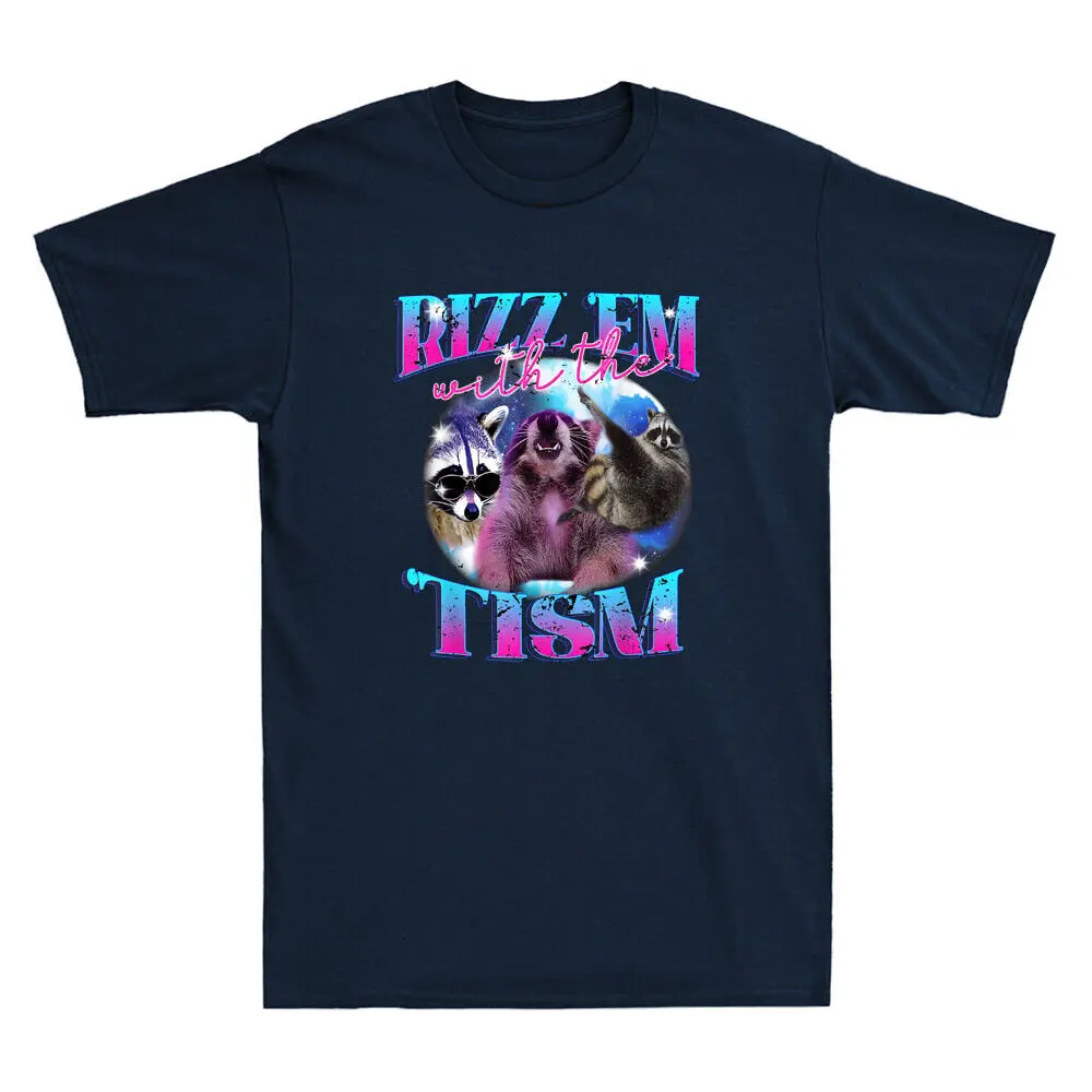 

Autism Funny Rizz Em With The Tism Meme Autistic Opossum Vintage Men's T-Shirt