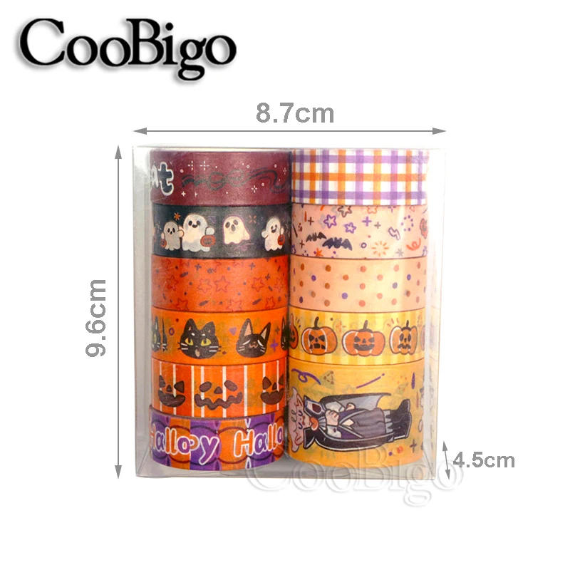 Halloween Washi Tape Set Cute Orange Cat Pumpkin Ghost Star Witch Journal Scrapbooking Gift Packaging DIY Craft 11Rolls