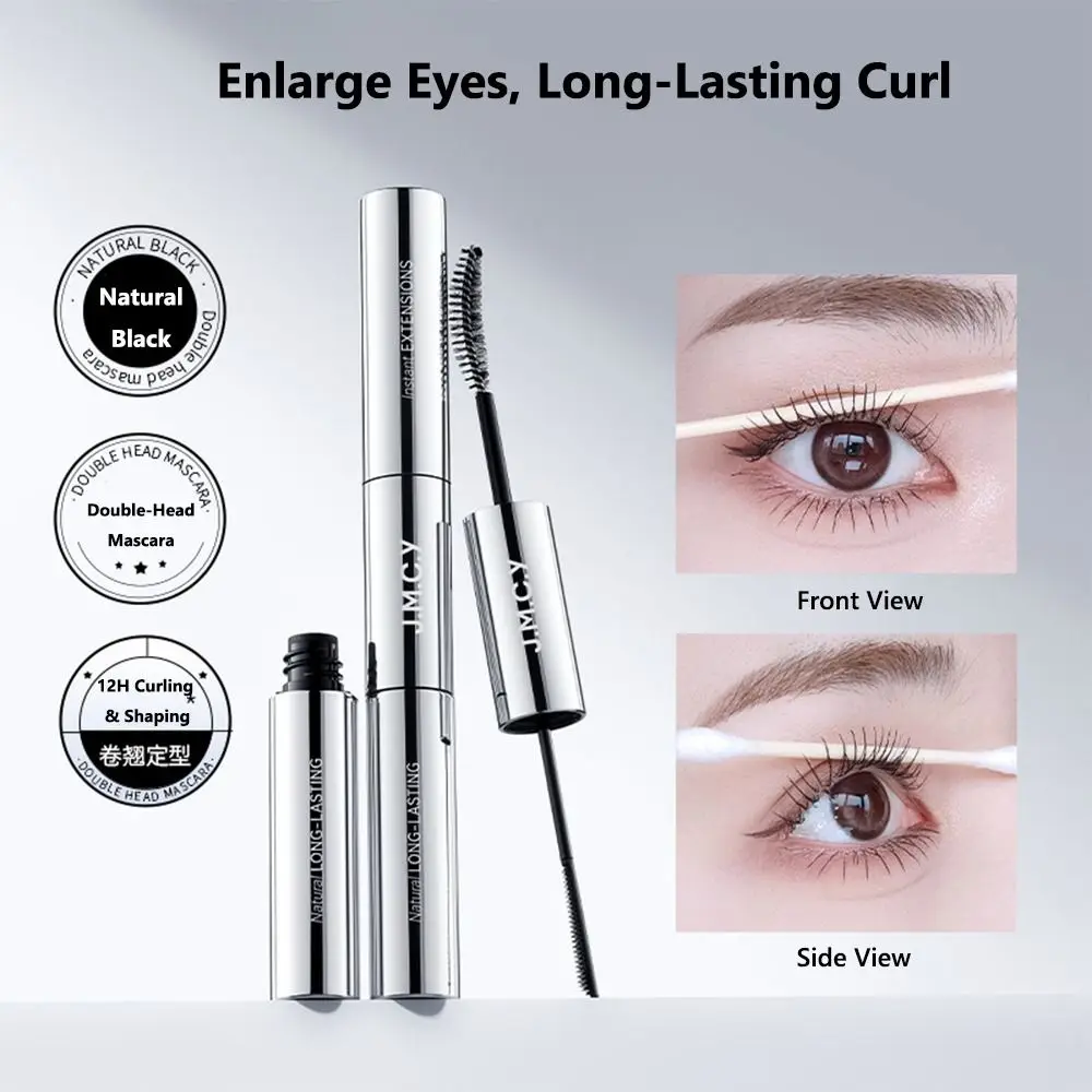 Rímel de cabeça dupla com alongamento natural, efeito curvador, retenção de longa duração, à prova d'água, primer à prova de manchas, maquiagem diária