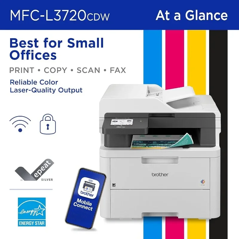 Brother MFC-L3720CDW Wireless Digital Color All-in-One Printer with Laser Quality Output, Copy, Scan, Fax, Duplex