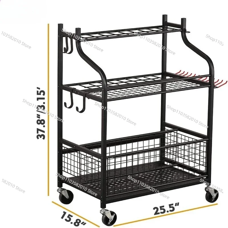 Mobile Garden Tool Storage Rack with Wheels, Power Tool Organizer Box, Heavy Duty Utility Shelf Holder