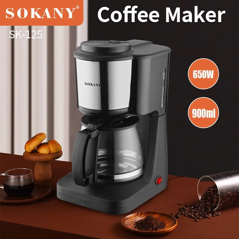 SOKANY SK‑125 Drip Coffee Maker 900ML 650W Automatic Coffee Machine with Keep‑Warm Plate Glass Carafe for Home Office