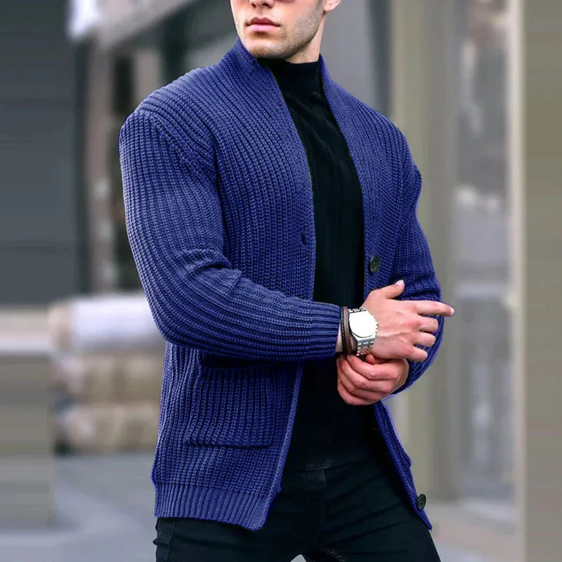 

Fashion Men Cardigan Slim Sweater New Autumn Men Solid Long Sleeve Button Sweater Jacket Winter Casual Knitted Slim Stand Collar