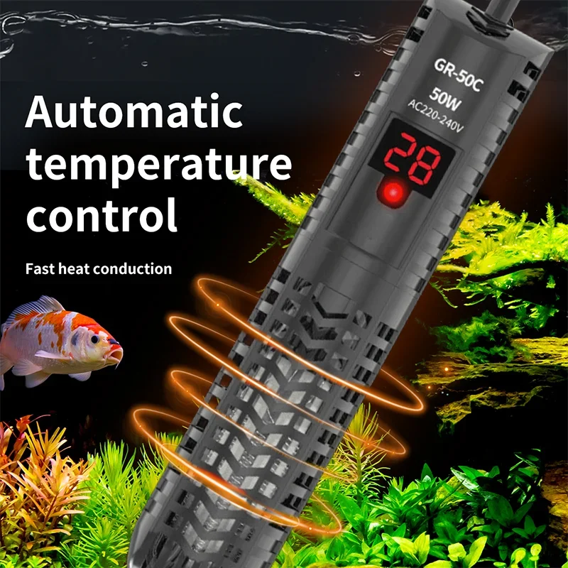 

Aquarium Submersible Heater Fish Tank Quartz Glass LCD Display 25W-300W 220V Digital Heating Rod Constant Temperature Control