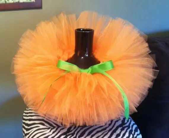 Girls Orange Pumpkin Tutu Skirts Baby Ballet Tulle Pettiskirts with Hairbow Kids Birthday Halloween Cosplay Party Costumes Skirt